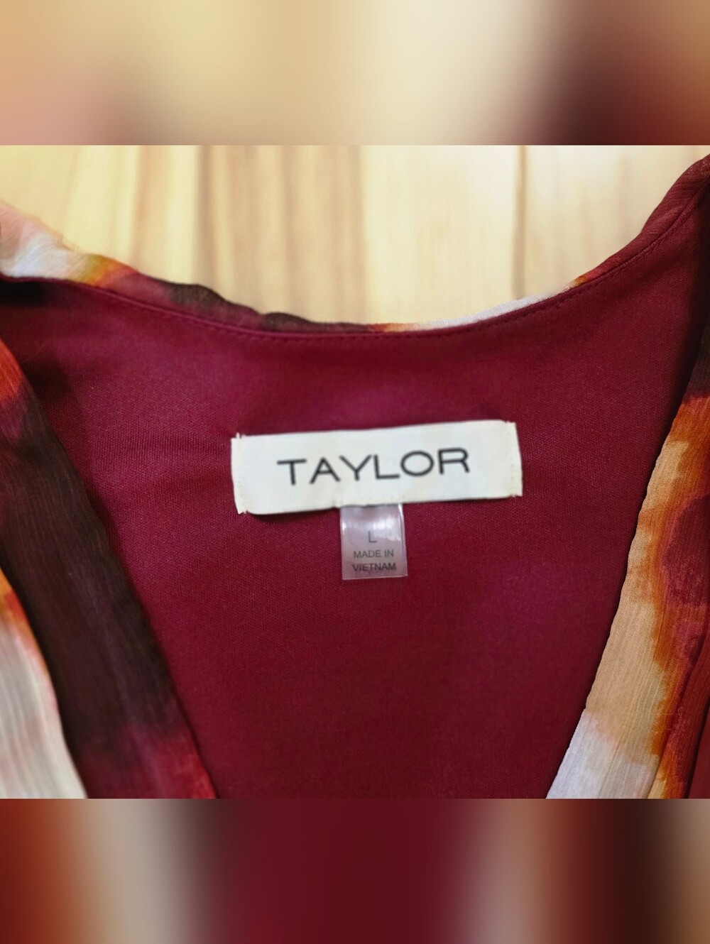Taylor Sleeveless V-Neck Tie-Detailed Dress in Burgundy & Blush, L - Picture 7 of 16